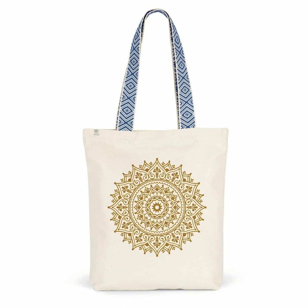 Sac totebag éthique en Coton écologique - Mandala 2 Sac totebag éthique en Coton écologique - Mandala - anse bleu
