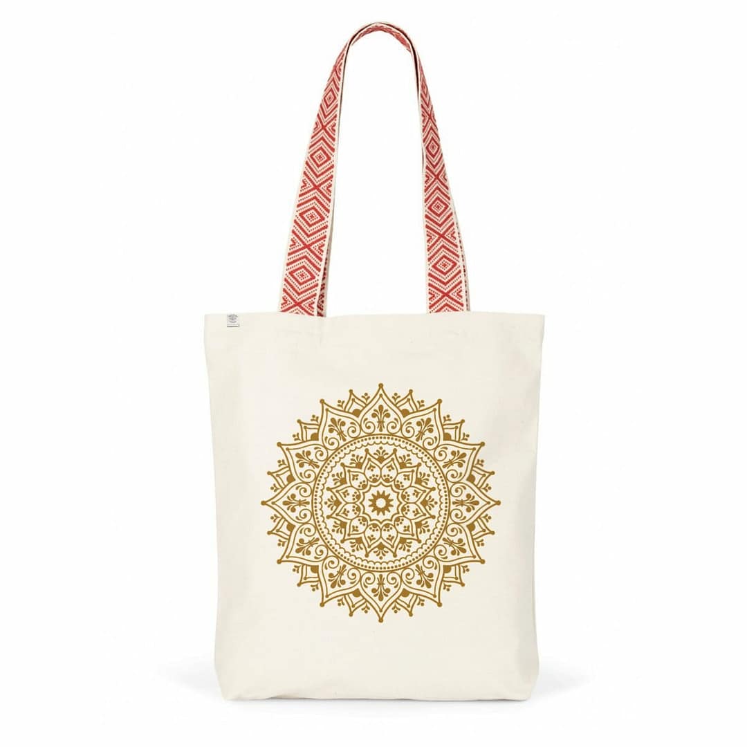 Sac totebag éthique en Coton écologique - Mandala 1 Sac totebag éthique en Coton écologique - Mandala - anse rouge
