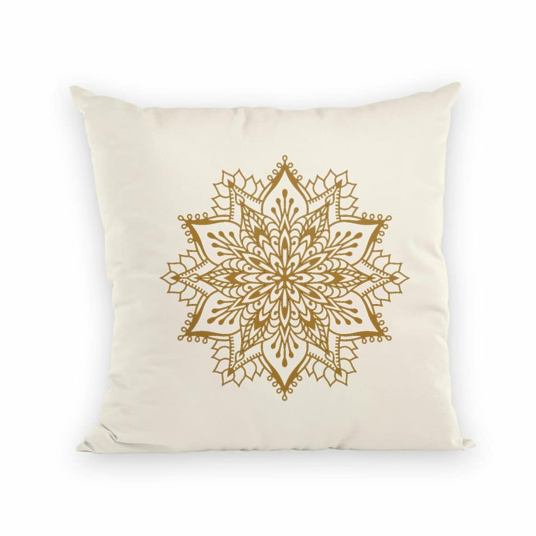 Coussin en Coton Bio - Fleur Mandala 2 Coussin en Coton Bio - Fleur Mandala - couleur naturelle
