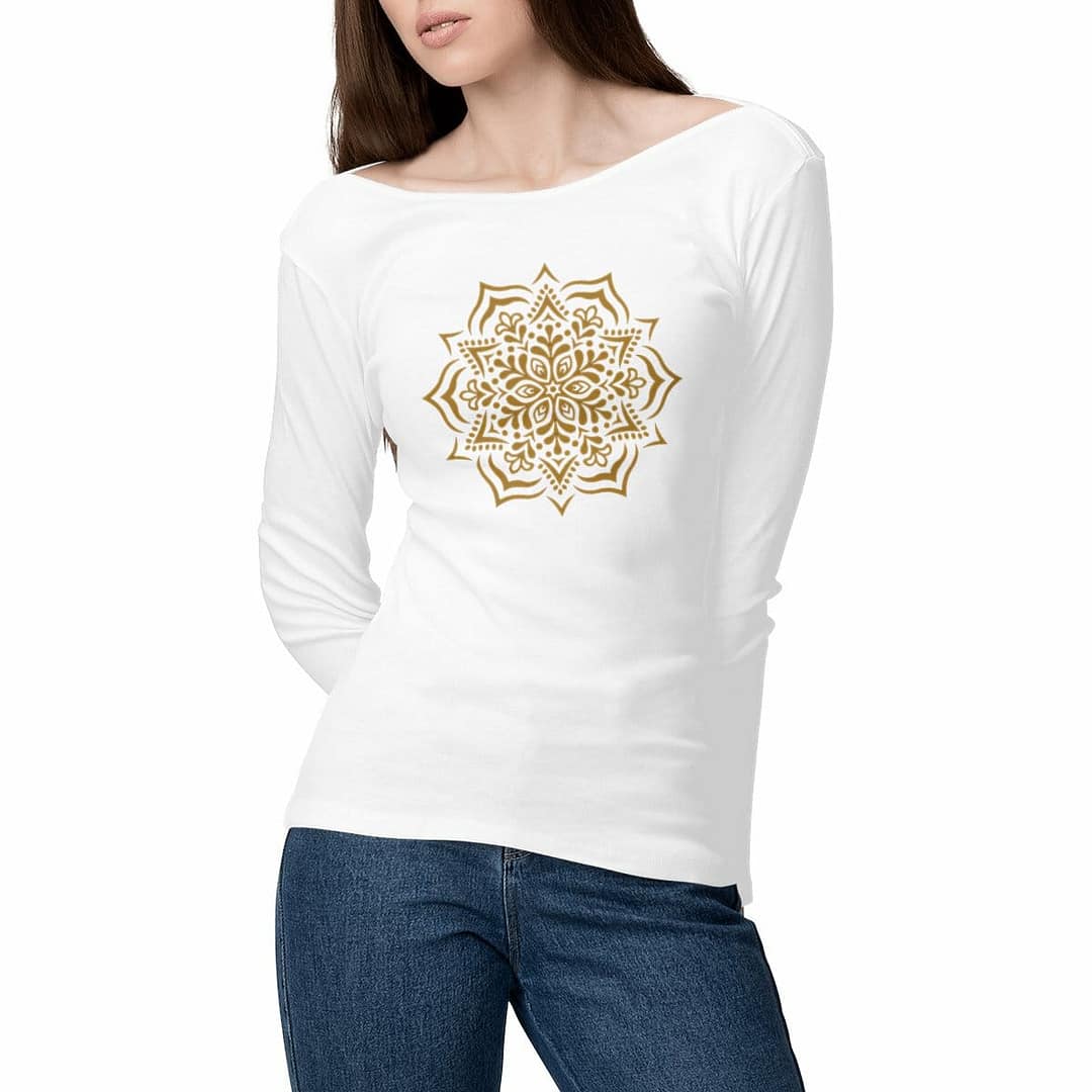 T-shirt Femme manches longues en Coton Bio Premium – Fleur Mandala 1 T-shirt Femme manches longues en Coton Bio Premium – Fleur Mandala