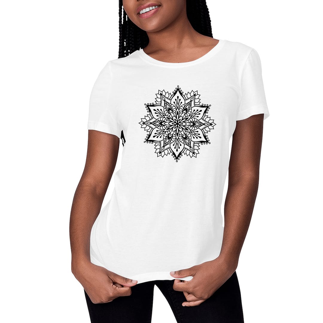 T-shirt Femme en Coton Bio - Fleur Mandala 1 T-shirt Femme en Coton Bio - Fleur Mandala