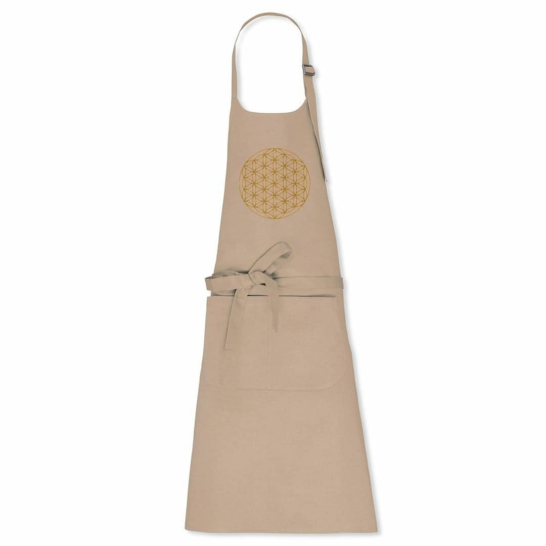 Tablier en coton écologique Fleur de vie 2 Tablier en coton écologique Fleur de vie beige