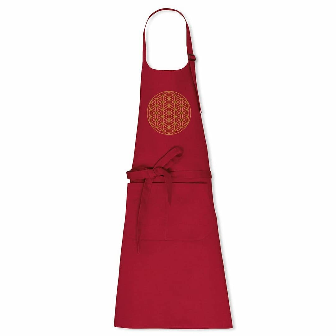 Tablier en coton écologique Fleur de vie 3 Tablier en coton écologique Fleur de vie rouge