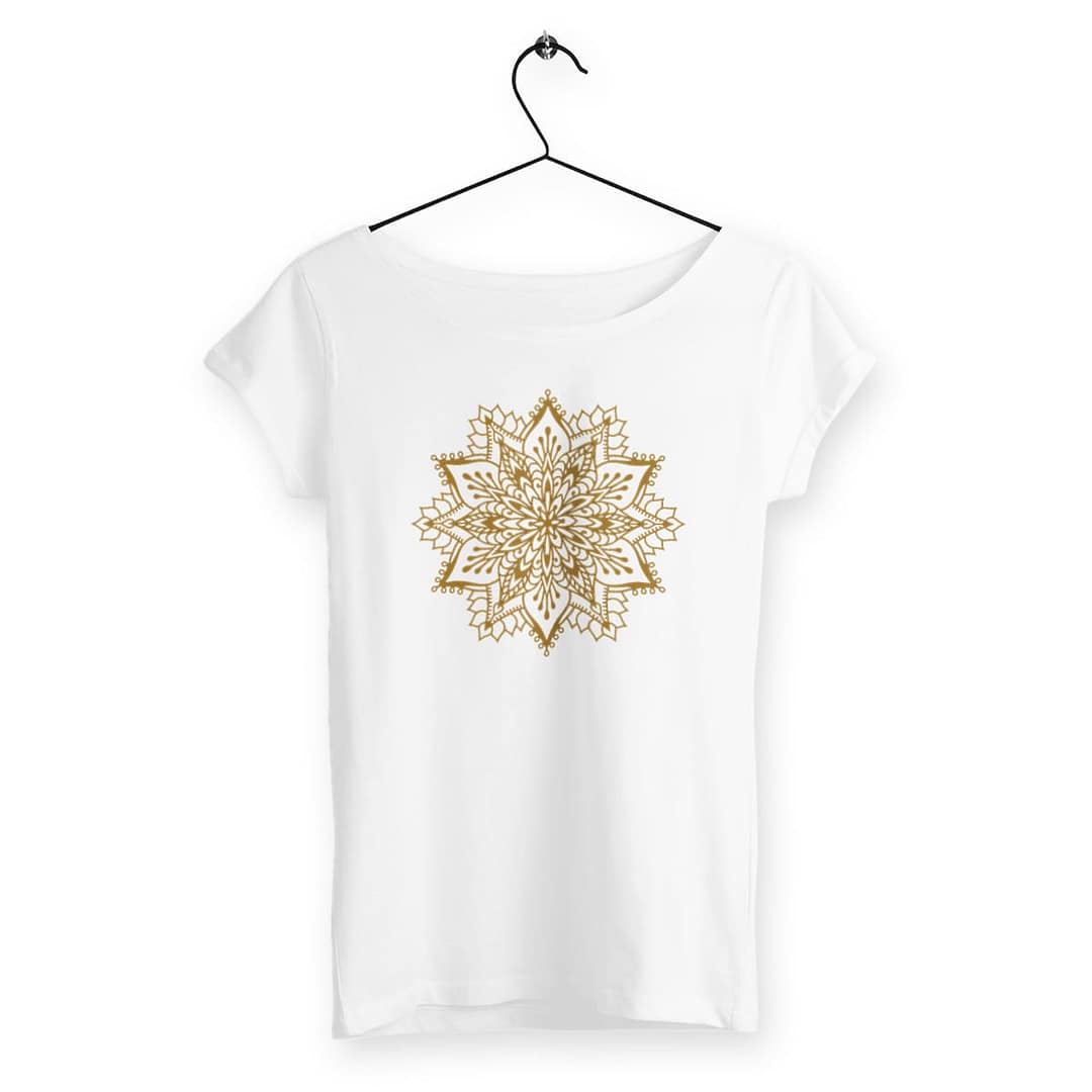 T-shirt Femme en Coton Bio Premium - Fleur Mandala 2 T-shirt Femme en Coton Bio Premium - Fleur Mandala - blanc