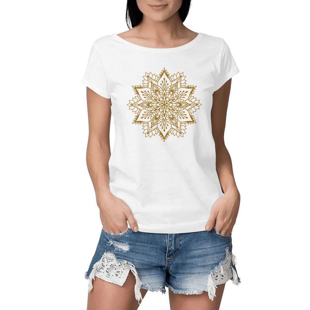 T-shirt Femme en Coton Bio Premium - Fleur Mandala 1 T-shirt Femme en Coton Bio Premium - Fleur Mandala - blanc