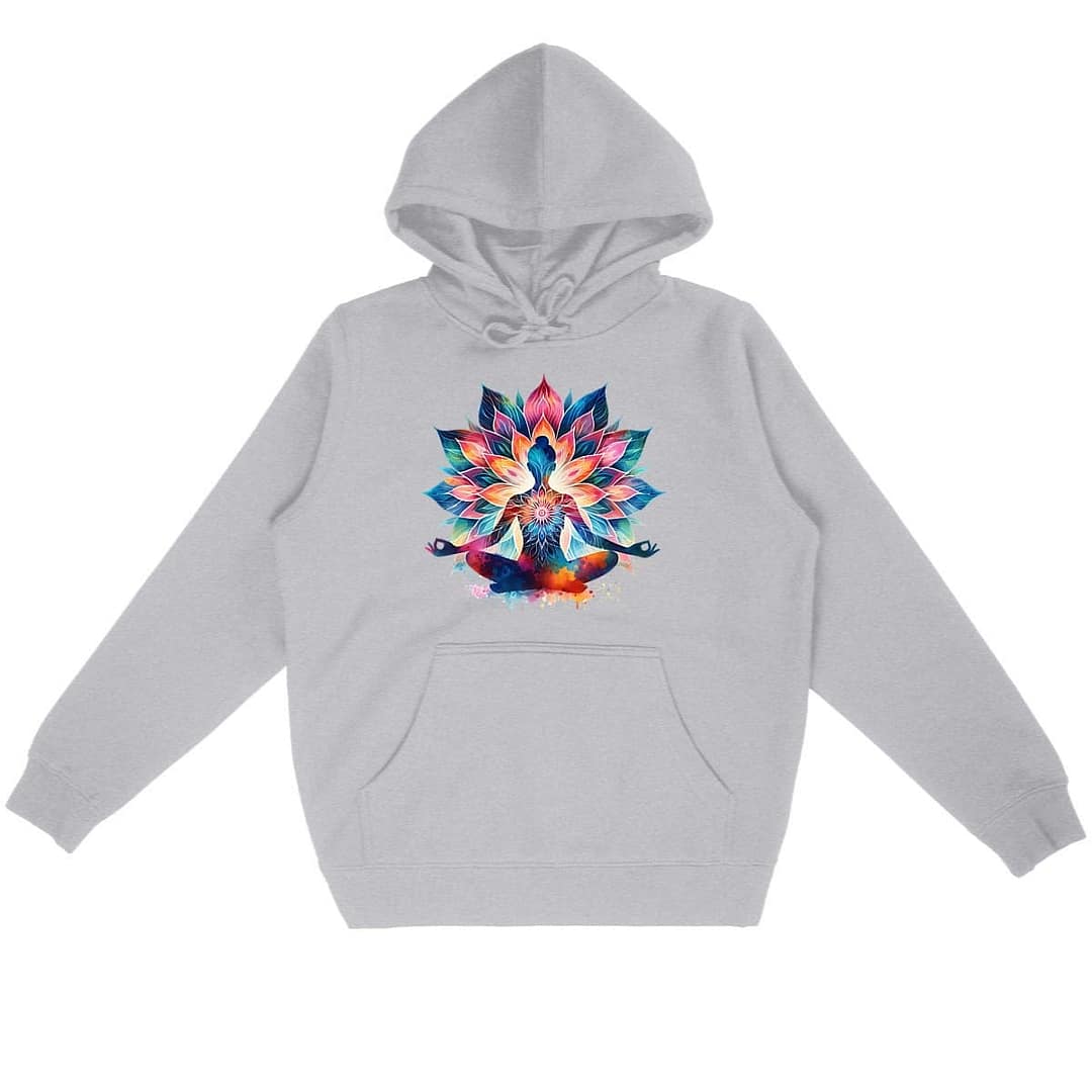 Sweat à capuche Unisexe Premium Bio – Femme en méditation avec Fleur de Lotus 3 Sweat à capuche Unisexe Premium Bio – Femme en méditation avec Fleur de Lotus