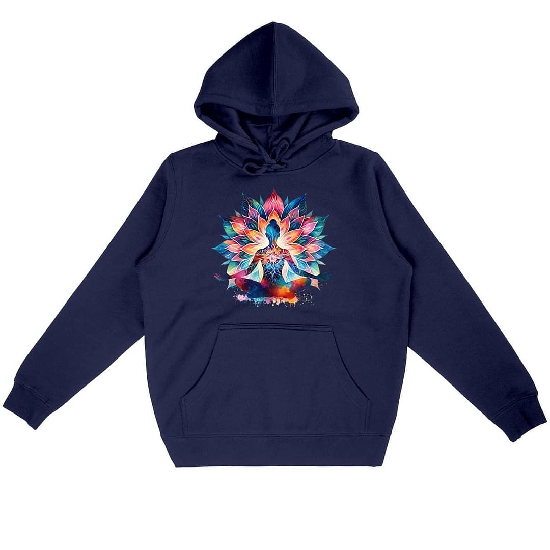 Sweat à capuche Unisexe Premium Bio – Femme en méditation avec Fleur de Lotus 4 Sweat à capuche Unisexe Premium Bio – Femme en méditation avec Fleur de Lotus