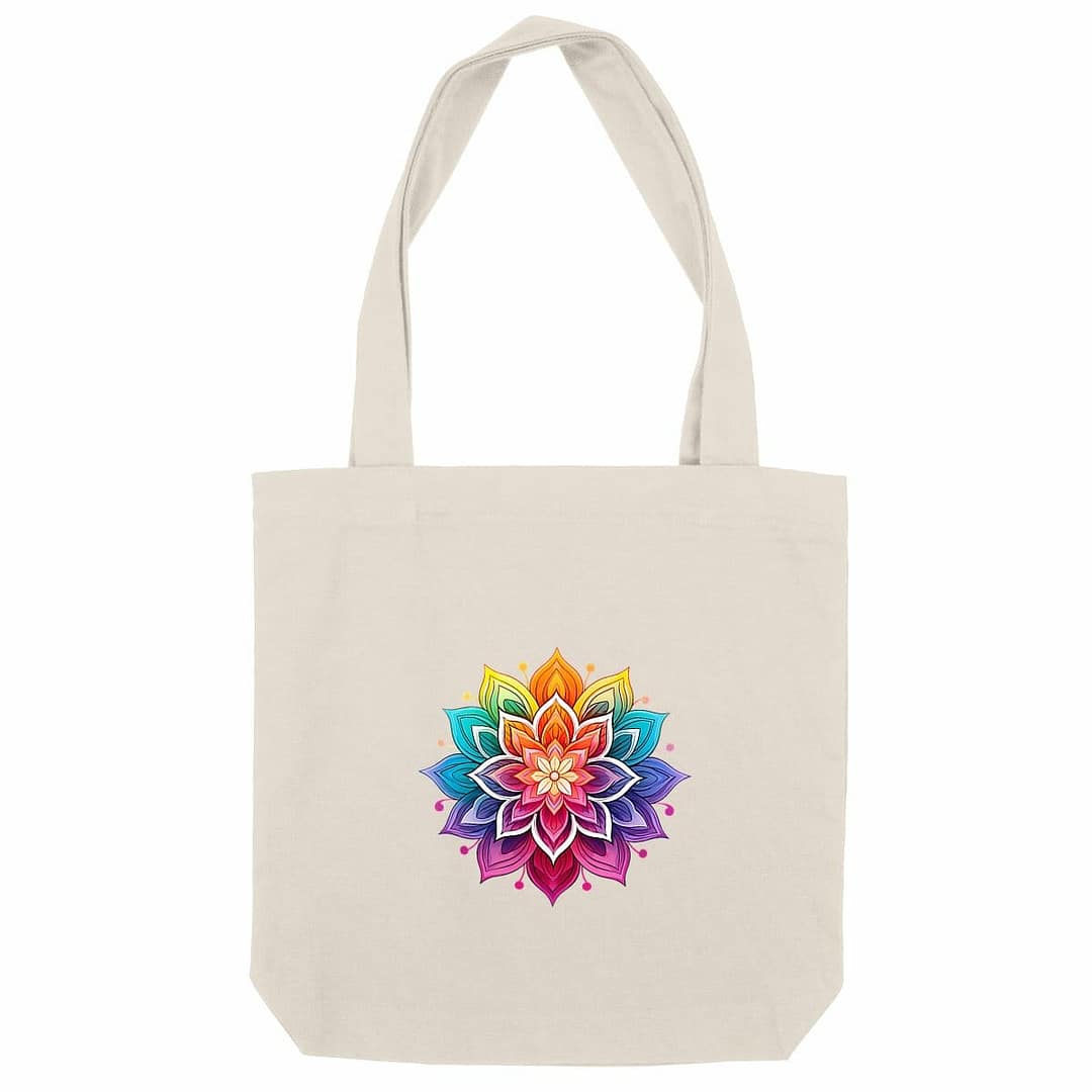 Totebag épais éthique - Fleur Mandala vibrante 1 Totebag épais éthique - Fleur Mandala vibrante