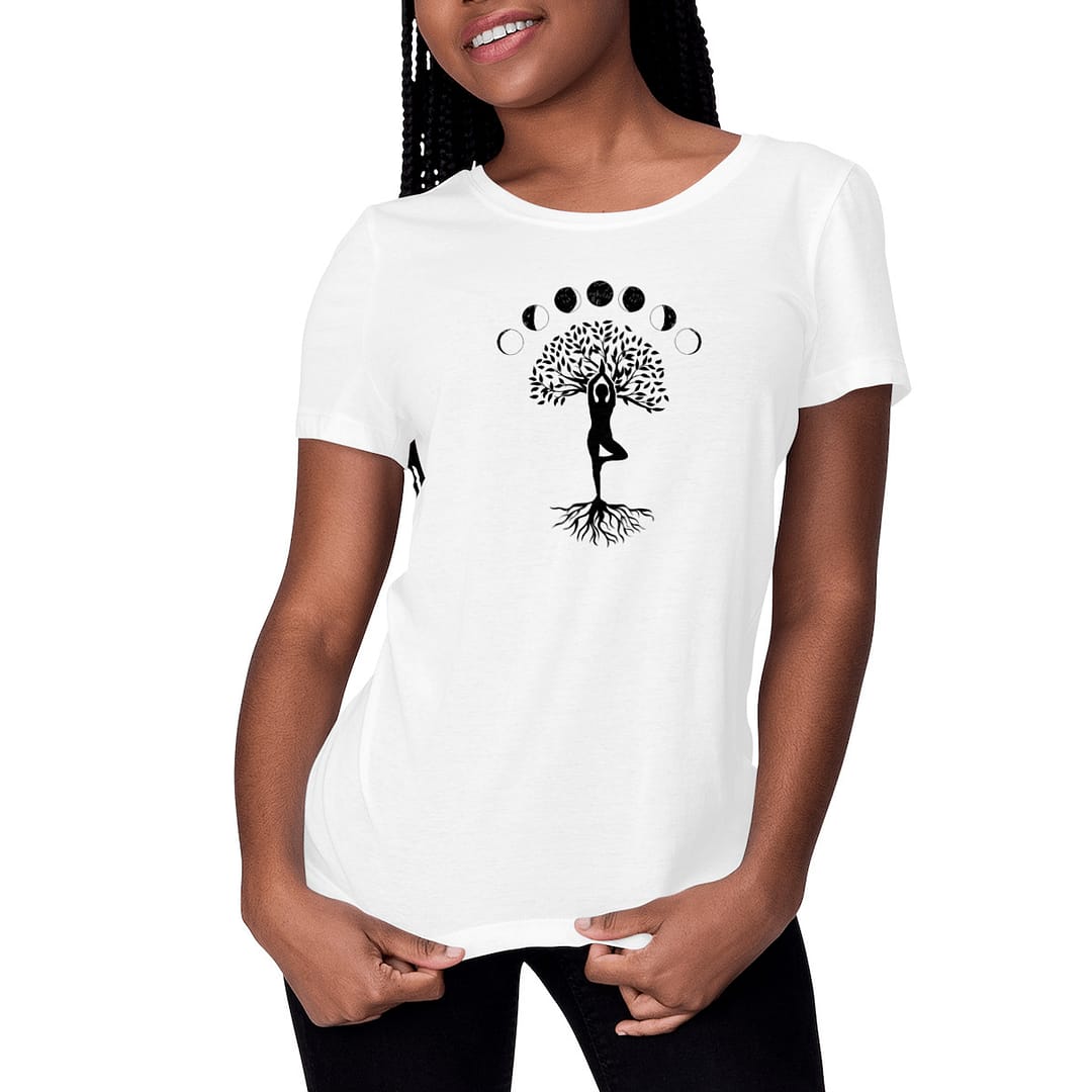 T-shirt Femme en Coton Bio – Arbre de vie avec phases de lune 1 T-shirt Femme en Coton Bio – Arbre de vie avec phases de lune