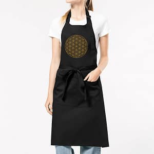 Tablier en coton écologique Fleur de vie noir
