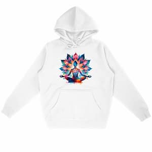 Sweat à capuche Unisexe Premium Bio – Femme en méditation avec Fleur de Lotus