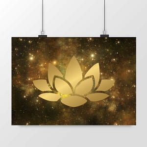 Affiche avec Fleur de lotus en or sur fond étoilé