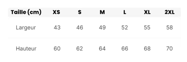 t-shirt femme en coton écologique Namaste - tableau des tailles t-shirt femme en coton écologique Namaste - tableau des tailles